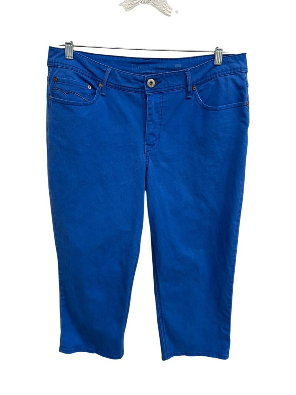 Faded Glory 16 Blue Mid Rise Capri Pants Cotton Blend Stretch Minimalist Heritag